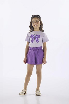 BLUSA MANGA CURTA EM MEIA MALHA Borboleta Lilás Up Baby