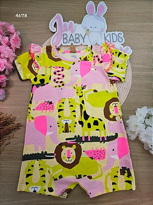 MACAQUINHO MANGA CURTA EM MEIA MALHA Safari Rosa Up Baby