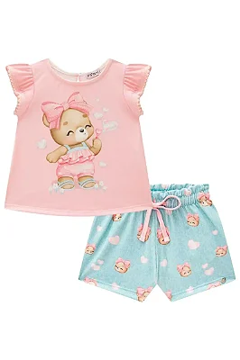 Conjunto de Bata e Shorts em Malha Fresh Infanti Bebê Menina