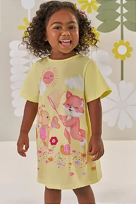Vestido em Meia Malha Amarelo Kukiê Bebê Menina