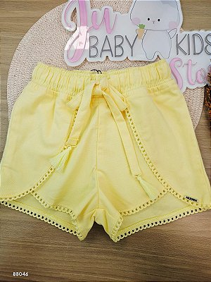 Shorts em Sarja com Elastano Amarelo Kukiê Infantil Menina
