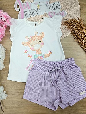 Conjunto de Bata em Meia Malha e Malha Big Waffle Kukiê Bebê Menina