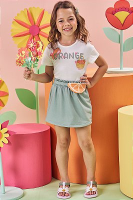 Conjunto de Blusa Boxy em Meia Malha Power e Short Saia em Molevisco Kukiê