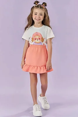 Conjunto de Blusa em Malha Power e Short Saia em Tecido Alfaiataria Kukiê Infantil Menina