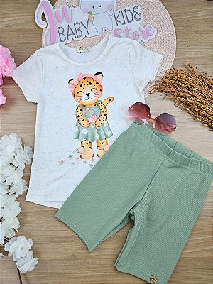 Conjunto de Blusa Alongada em Malha Fresh e Biker em Canelado Fancy Infanti Infantil Menina