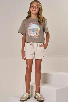 Shorts em Moletom sem Pelúcia Bege Lilimoon Teen Menina
