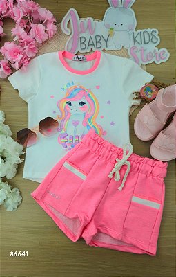 Conjunto de Blusa em Meia Malha e Shorts em Moletom sem Pelúcia Infanti Infantil Menina