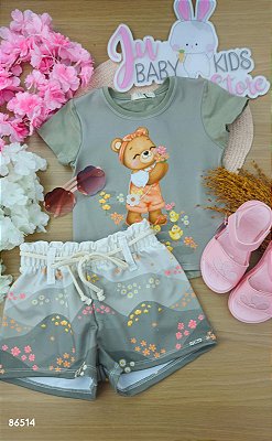 Conjunto de Blusa em Meia Malha com Shorts em Molecotton Infanti Infantil Menina