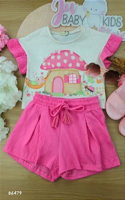 Conjunto de Blusa Boxy em Malha Fresh e Shorts em Malha Wave Kukiê Infantil Menina