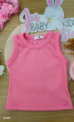 Blusa Regata Canelada em Soft Line Kukiê Infantil Menina