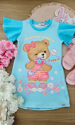 Vestido em Molecotton Ursinho Kukiê Infantil Menina