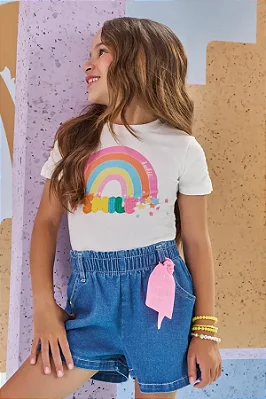 Blusa em Canelado Arco Íris Kukiê Infantil Menina