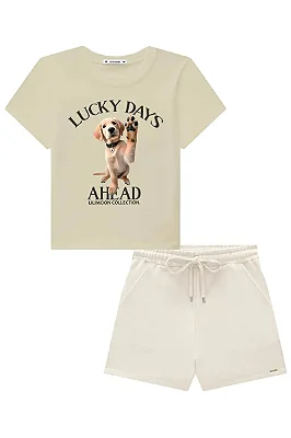 Conjunto de Blusa em Meia Malha e Shorts em Moletom sem Pelúcia Lilimoon Teen Menina