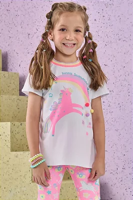 Blusa Alongada em Meia Malha Unicórnio Kukiê Infantil Menina