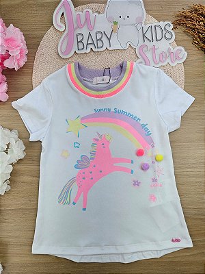 Blusa Alongada em Meia Malha Unicórnio Kukiê Infantil Menina