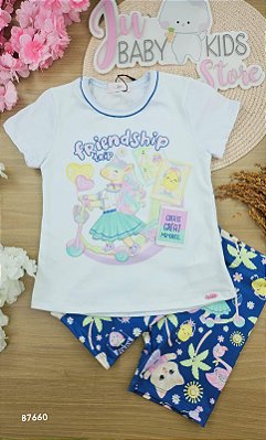 Conjunto de Blusa Alongada em Meia Malha e Biker em Molecotton Kukiê Infantil Menina