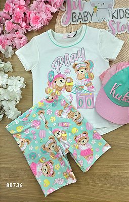 Conjunto de Blusa Alongada em Meia Malha e Biker em Molecotton Kukiê Infantil Menina