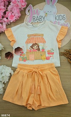 Conjunto de Blusa Boxy em Malha Fresh e Shorts em Malha Wave Kukiê Infantil Menina