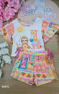 Conjunto de Blusa Boxy e Shorts em Malha Fresh Kukiê Infantil Menina