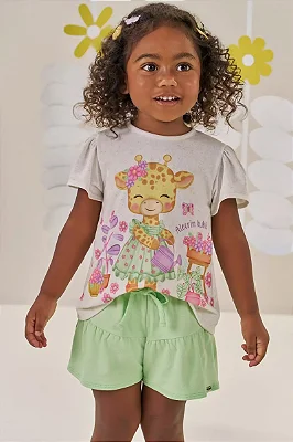 Conjunto de Bata em Malha Fresh e Shorts em Molevisco Kukiê Bebê