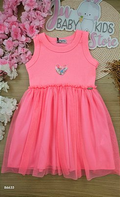 Vestido em Canelado e Tule com Elastano Infanti Infantil Menina