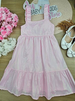 Vestido em Tecido Brilho Holográfico Infanti Infantil Menina
