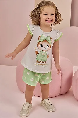 Conjunto de Bata e Shorts em Malha Fresh Infanti Bebê Menina
