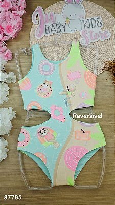 Maiô Reversível em Malha UV Dry com Proteção UV 50+ Infanti Infantil Menina