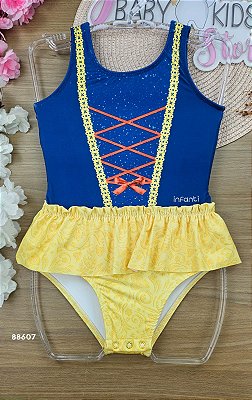 Maiô Branca de Neve em Malha UV Dry com Proteção UV 50+ Infanti Bebê Menina