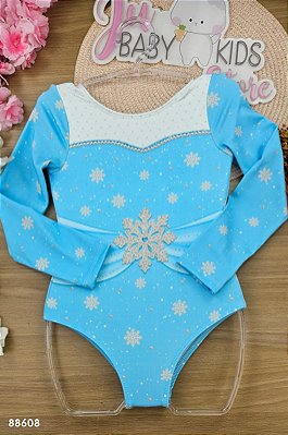 Maiô Frozen Elsa em Malha Uv Dry com Proteção UV 50+ Infanti Bebê Menina