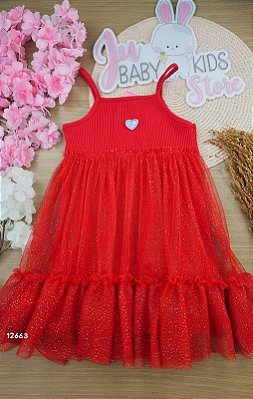 Vestido com Tule Vermelho Natal Cinti