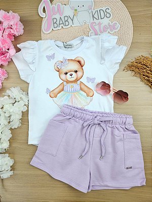 Conjunto de Blusa em Meia Malha e Shorts em Moletom sem Pelúcia Infanti Infantil Menina