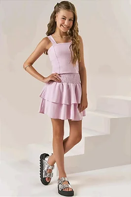 Conjunto de Top Cropped e Saia em Crepe Dua Lipa com Shorts Embutido Lilimoon Teen Menina