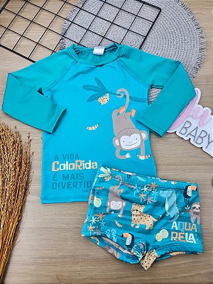 Conjunto de Camiseta e Sunga em Malha UV Dry com Proteção UV 50+ LucBoo Bebê Menino