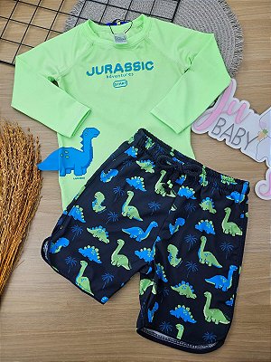 Conjunto de Camiseta e Bermuda em Malha UV Dry com Proteção UV 50+ LucBoo Bebê Menino