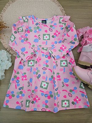 Vestido em Cotton Rosa Floral Bee Loop