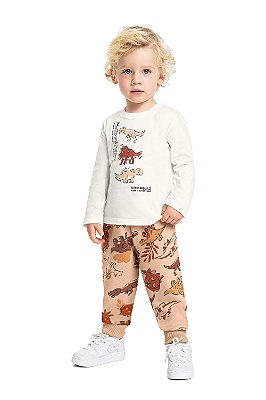 Conjunto Camiseta Meia Malha e Calça em Moletom Dino Bee Loop