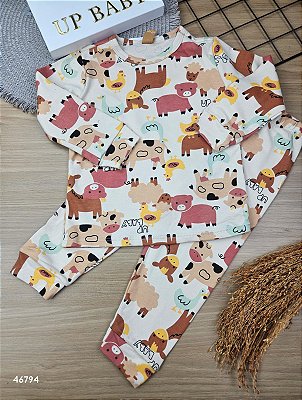 Pijama Blusa Manga Longa e Calça em Suedine Fazenda Up Baby