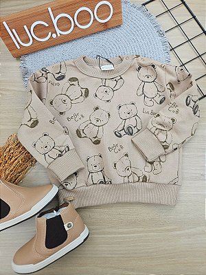 Blusão em Moletom Com Pelucia Bege Escuro Lucboo