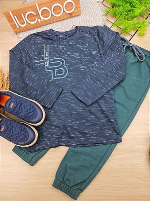 Conjunto Camiseta Manga Longa E Calca Jogger Marinho Lucboo