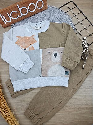 Conjunto Blusão Manga Longa E Calça Jogger Bege Escuro Lucboo