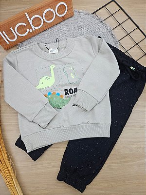 Blusão Manga Longa E Calça Jogger Bege Claro Lucboo