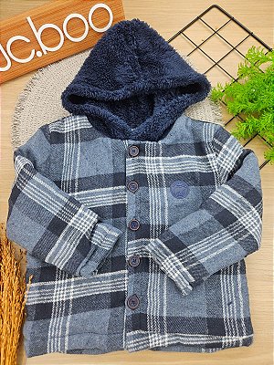 Overshirt Em Flanela Xadrez E Pelo Carneirinho Marinho Lucboo