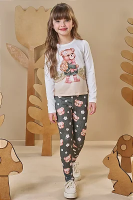 Calça Legging Em Termoskin Peluciado Verde Militar Infanti