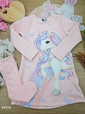 Vestido em Fly Tech Unicórnio Infanti