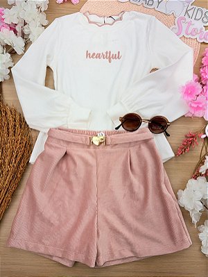 Conjunto de Blusa em Canelado Liz e Shorts em Malha Cotelê Infanti Infantil Menina