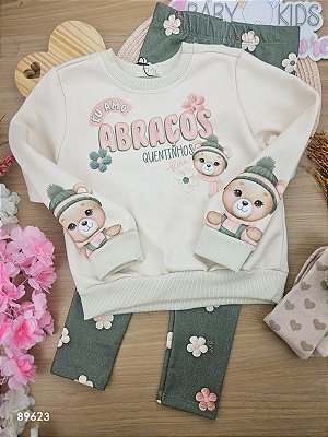 Conjunto de Blusão em Moletom com Pelúcia e Calça Legging em Termoskin Peluciado Infanti Infantil Menina