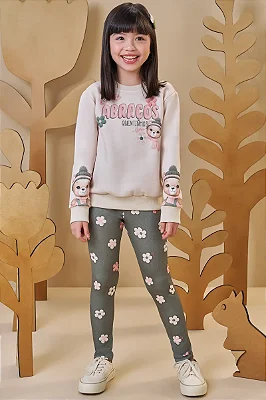 Conjunto de Blusão em Moletom com Pelúcia e Calça Legging em Termoskin Peluciado Infanti Infantil Menina