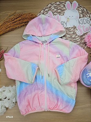 Jaqueta Corta Vento Em Nylon Rosa Claro Infanti