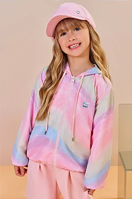 Jaqueta Corta Vento Em Nylon Rosa Claro Infanti